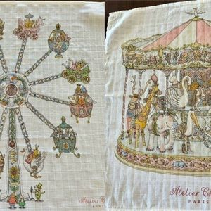 NEW Set/2 Atelier Choux Ferris Wheel & Carousel Mini Carre Blanket NIB SOLD OUT